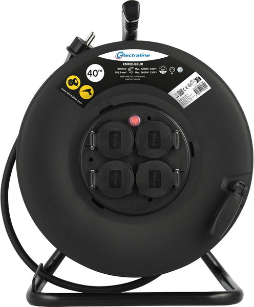 Rallonge Prolongateur électrique IP44 Profesionnelle avec Enrouleur 25m/40m,câble en Caoutchouc H07RN-F 3G2.5 mm², 4 Prises 16A