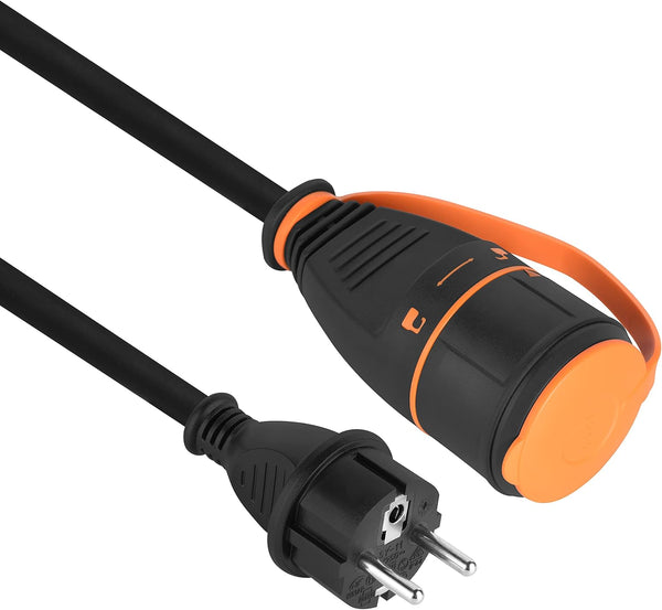 Rallonge Prolongateur IP44 5m/10m/20m en Caoutchouc H07RN-F 3G1.5mm Femelle Français Electralock équipée d'un système de Verrouillage qui empêche la déconnexione fiche-Prise, Noir