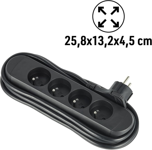 Bloc Multiprises 4 Prises Françaises avec Enrouleur Prises 16A, Câble 3m, H05VV-F 3G1.5 mm², Fiche plate