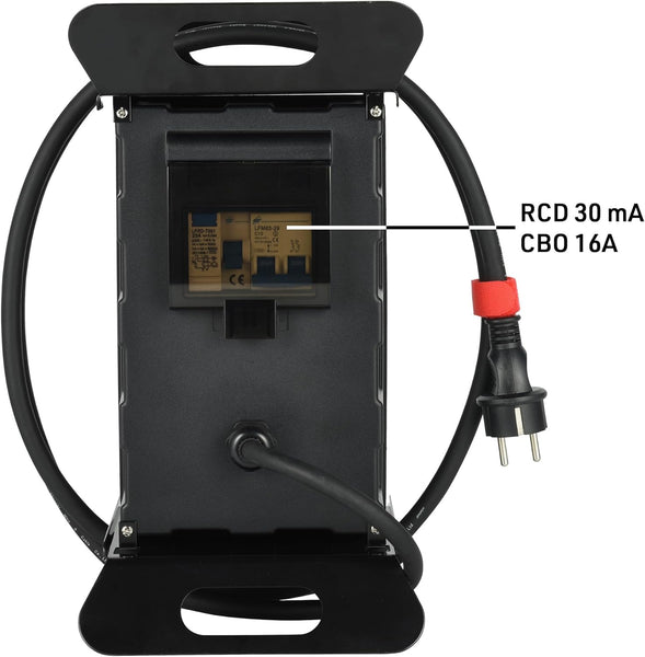 Coffret de Chantier 16A, 5 Prises Françaises IP44 16A, avec Disjoncteur Différentiel 30m et Bouton Poussoir d'arrêt, Cable H07RN-F 3G2.5mm Longueur 2m