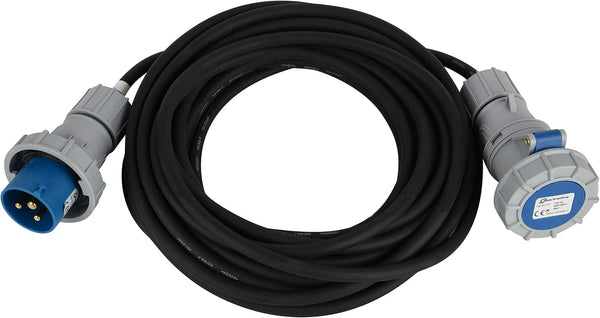 Industrial Rallonge en Caoutchouc 10m/20m Prise Industrielle IEC fiche à 3 Broches adaptée, Camping, Caravane, Bateau, Chantier, IP67, Câble H07RN Section 3G1,5 mm², Noir