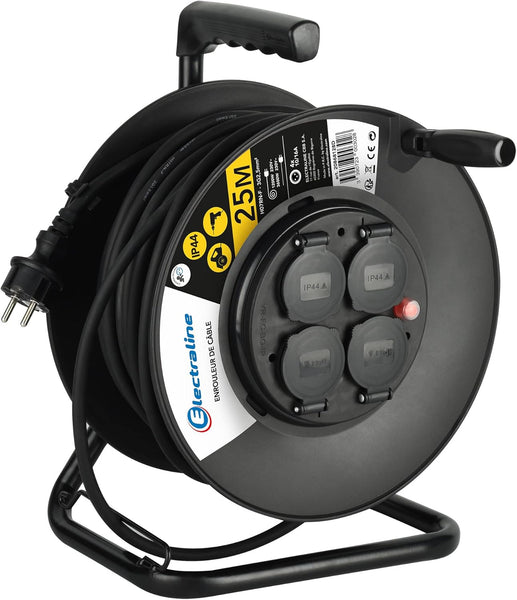 Rallonge Prolongateur électrique IP44 Profesionnelle avec Enrouleur 25m/40m,câble en Caoutchouc H07RN-F 3G2.5 mm², 4 Prises 16A