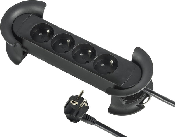 Prise française professionnelle 4 prises avec enrouleur 16 A, câble de 5 m, H05VV-F 3G1,5 mm², fiche plate
