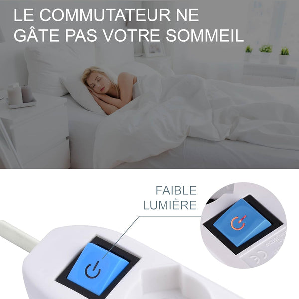 Bloc Multiprises 3 Prises + Interrupteur Longueur 1,5m, Section 3G1 mm² Blanc/Noir