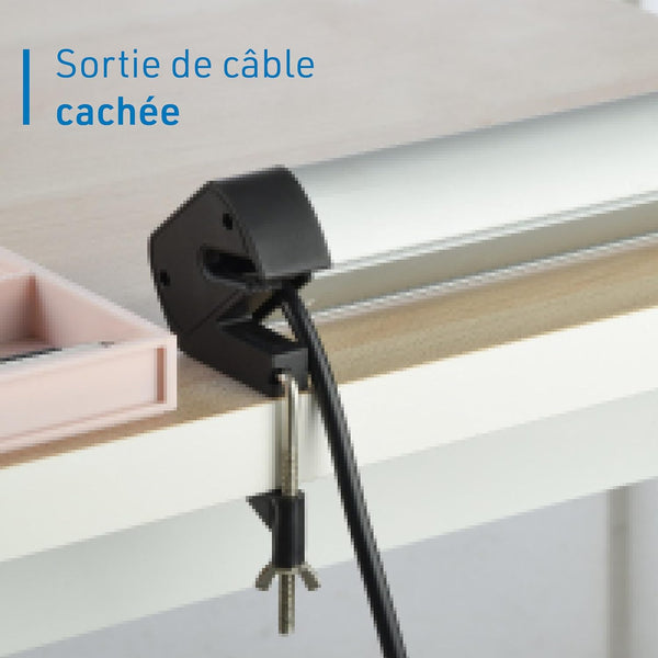Bloc Multiprise pour Bureaux 3 Prises + 3 USB (1 USB C (Power Delivery) PD20W + 2 USB A 3.0A (QuickCharge), Avec crochets pour fixation sur le bureau + 2 Autocollants Double Face