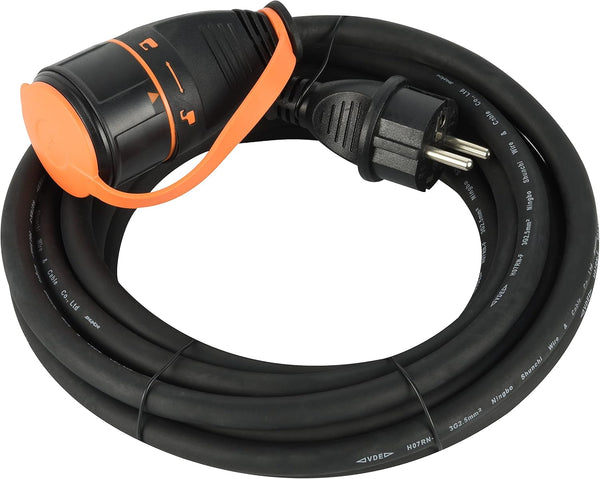 Rallonge Prolongateur IP44 5m/10m/20m en Caoutchouc H07RN-F 3G2.5mm Femelle Français Electralock équipée d'un système de Verrouillage qui empêche la déconnexione fiche-Prise, Noir