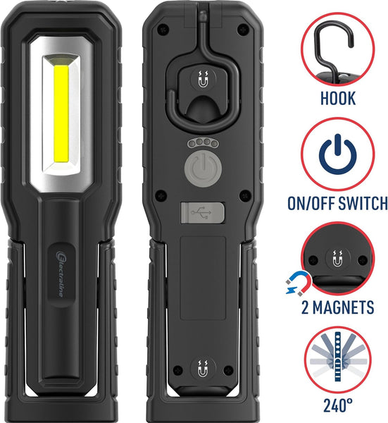 Lampe torche LED IP54, 700+100lm, 5700K, crochet, aimant, batterie 2000mAh, recharge USB-C (câble inclus)