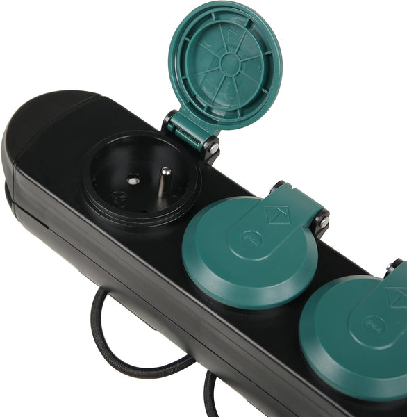 Bloc Multiprises Étanche Professionnel avec Enrouleur, 3 Prises avec Capuchon 16A Françaises, Câble en Caoutchouc H07RN-F 3G1.5 mm², Longueur 1.5m, IP44