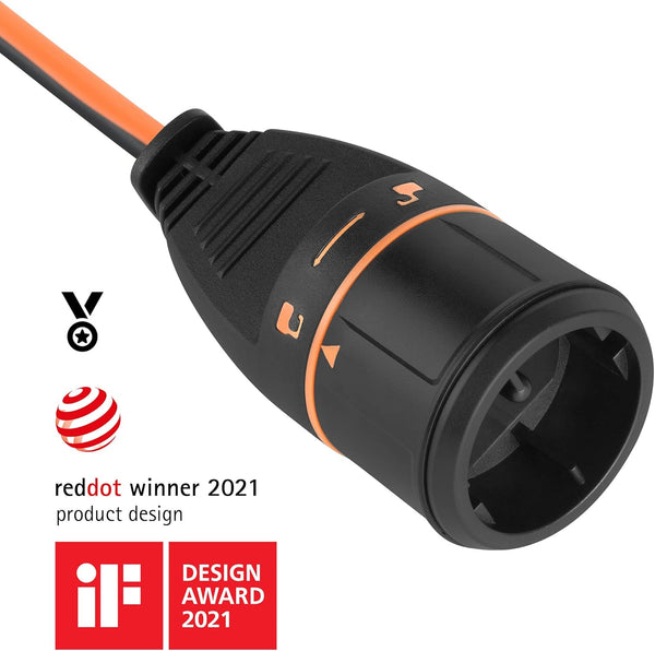 Rallonge Prolongateur Jardin avec Enrouleur 20m/40m, 2x1.5 mm avec prise européenne Electralock équipée d'un système de verrouillage, Noir / Orange