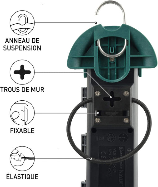 Bloc Multiprises Étanche Professionnel avec Enrouleur de câble, 4 Prises 16A, Câble en Caoutchouc 4m, H07RN-F 3G1,5 mm², IP44