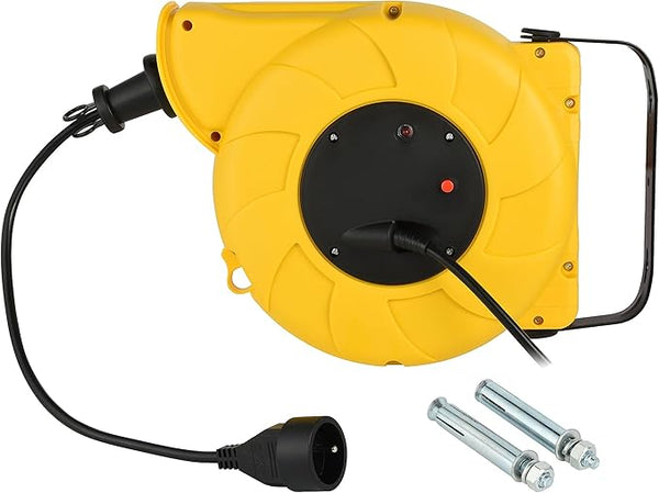 Enrouleur automatique mural disjoncteur thermique câble 3G1mm² 16 A 13+2 m Jaune/Noir