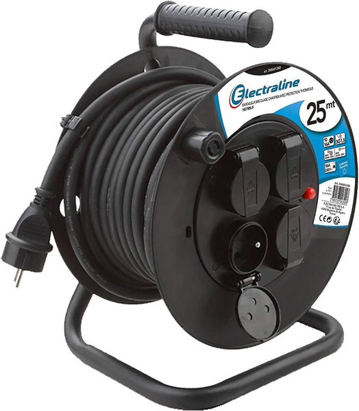 Rallonge Prolongateur électrique IP44 Profesionnelle 25m/40m avec enrouleur Noir - Section 3G1,5 mm²
