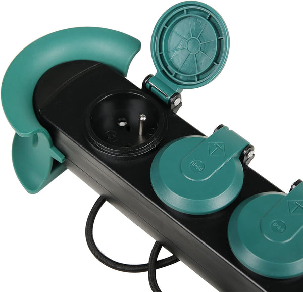 Bloc Multiprises Étanche Professionnel avec Enrouleur, 3 Prises avec Capuchon 16A Françaises, Câble en Caoutchouc H07RN-F 3G1.5 mm², Longueur 3m, IP44