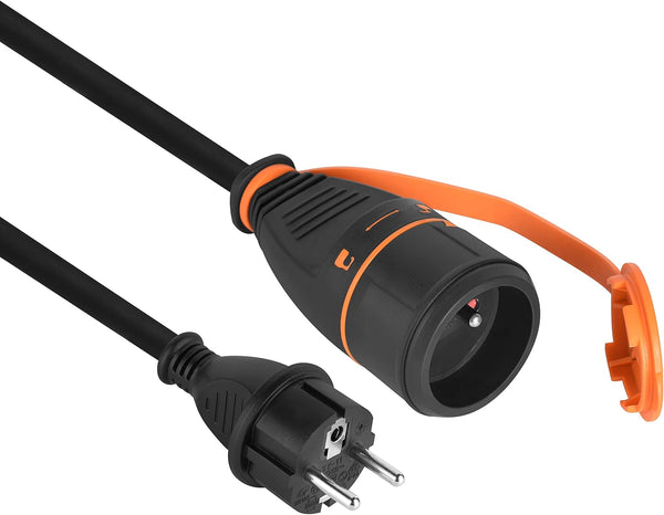 Rallonge Prolongateur IP44 5m/10m/20m en Caoutchouc H07RN-F 3G1.5mm Femelle Français Electralock équipée d'un système de Verrouillage qui empêche la déconnexione fiche-Prise, Noir