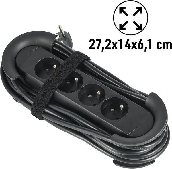 Prise française professionnelle 4 prises avec enrouleur 16 A, câble de 5 m, H05VV-F 3G1,5 mm², fiche plate