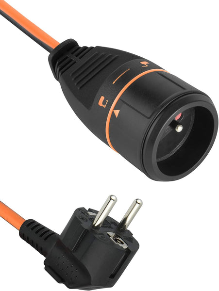 Rallonge Prolongateur 10m/20m/40m 3G1.5mm Femelle Français Electralock équipée d'un système de Verrouillage qui empêche la déconnexione fiche-Prise, Noir/Orange