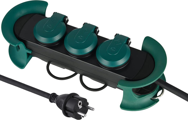 Bloc Multiprises Étanche Professionnel avec Enrouleur, 3 Prises avec Capuchon 16A Françaises, Câble en Caoutchouc H07RN-F 3G1.5 mm², Longueur 3m, IP44