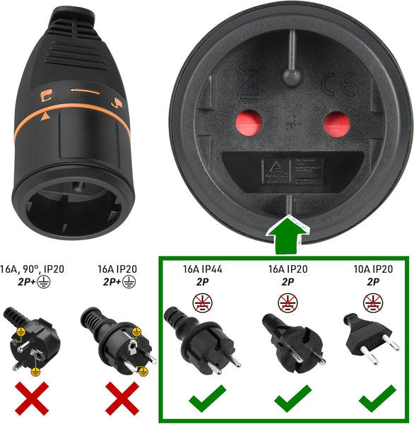 Rallonge Prolongateur Jardin avec Enrouleur 20m/40m, 2x1.5 mm avec prise européenne Electralock équipée d'un système de verrouillage, Noir / Orange