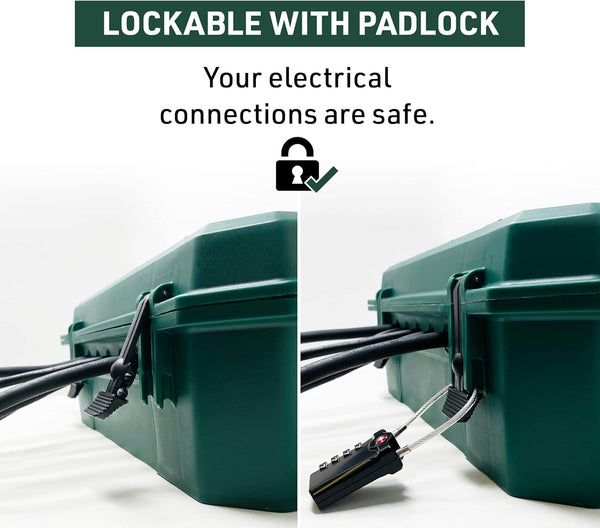 Boîte de protection étanche pour extérieure résistant aux intempéries IP54 avec Bloc Multiprise inclus 4 prises IP44 avec capuchons, Câble de 5m H05RR-F 3G1.5,Vert, X-Large