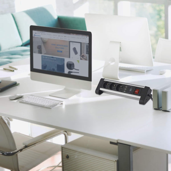 Bloc Multiprise de Bureau Encastrable 3 Prises+ 3USB 3.4A, Longueur 1, 5 M, Section 3G1 mm², Noir