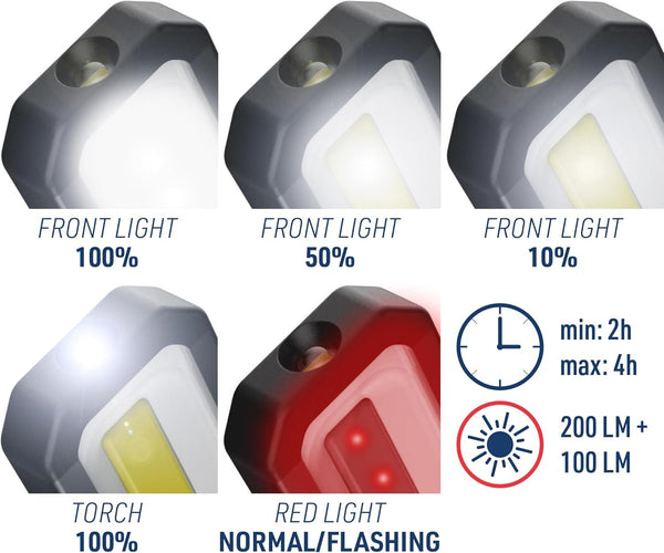 Lampe de poche LED, 200+100lm, 5700K, en Aluminium, Aimant, Batterie 450mAh