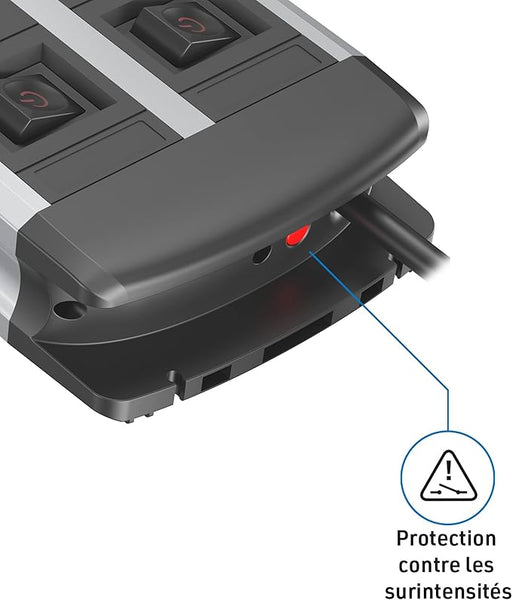 Alu-Line Bloc Multiprise 12 Prises avec Corps en Aluminium, Câbles H05VV-F 3G1.5mm, Longueur 2M, 2 interrupteurs (1 x 6 prises), avec protection contre les surcharges