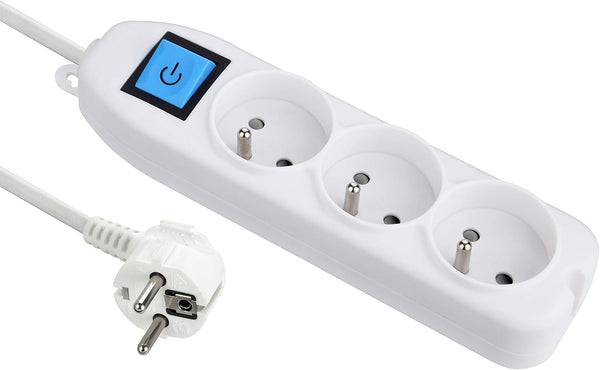 Bloc Multiprises 3 Prises + Interrupteur Longueur 1,5m, Section 3G1 mm² Blanc/Noir