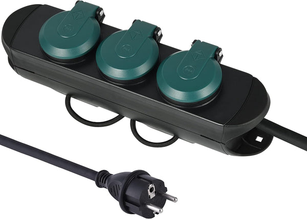 Bloc Multiprises Étanche Professionnel avec Enrouleur, 3 Prises avec Capuchon 16A Françaises, Câble en Caoutchouc H07RN-F 3G1.5 mm², Longueur 1.5m, IP44