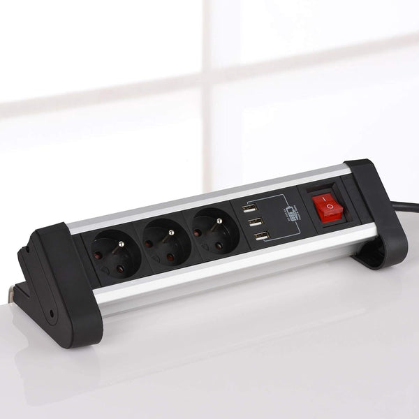 Bloc Multiprise de Bureau Encastrable 3 Prises+ 3USB 3.4A, Longueur 1, 5 M, Section 3G1 mm², Noir