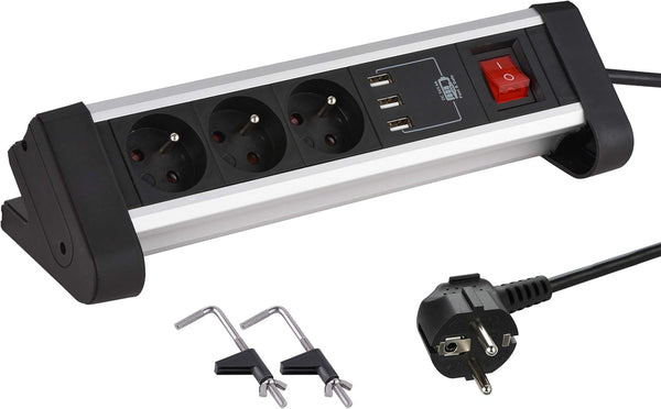 Bloc Multiprise de Bureau Encastrable 3 Prises+ 3USB 3.4A, Longueur 1, 5 M, Section 3G1 mm², Noir