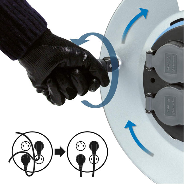 Enrouleur Electrique Professionnel 25m/40m pour Chantier en Métal 4 Prises IP44 avec Guide, Platine Fixe et poignée Ergonomique, Câble en Caoutchouc H07RN-F 3G1.5