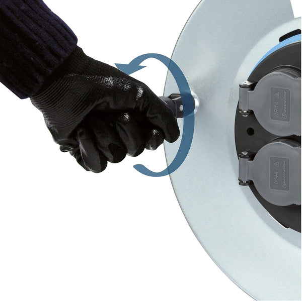 Enrouleur Electrique professionnel pour chantier en Métal, 4 prises, IP44 étanche avec guide pour le câble et poignée ergonomique - Sans câble
