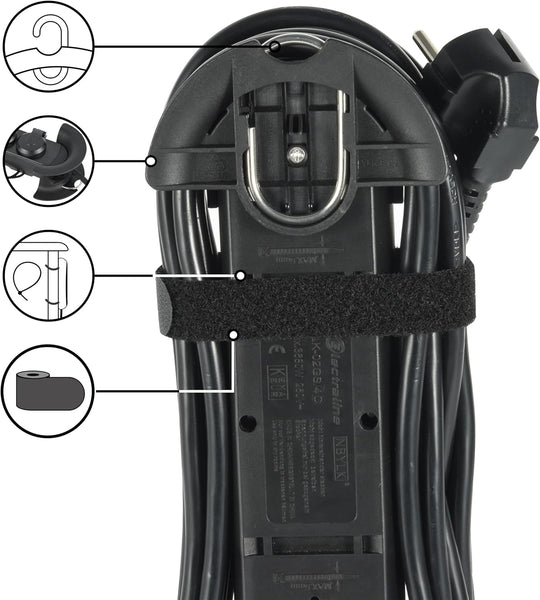 Prise française professionnelle 4 prises avec enrouleur 16 A, câble de 5 m, H05VV-F 3G1,5 mm², fiche plate