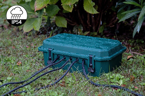 Boîte de protection étanche pour extérieure résistant aux intempéries IP54 avec Bloc Multiprise inclus 4 prises IP44 avec capuchons, Câble de 5m H05RR-F 3G1.5,Vert, X-Large