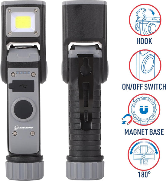Lampe torche de travail LED rechargeable, 400 lm, 1500 mAh, tête pivotante, 4 modes d'éclairage