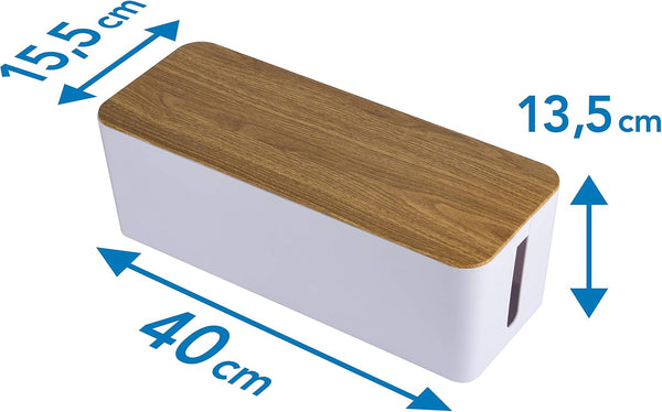 Boîte de Rangement pour Câbles avec Bloc Multiprise 6 Prises 16A, 1,5m, Noir/Blanc