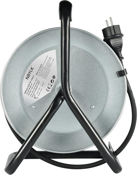 Enrouleur Electrique Professionnel 25m/40m pour Chantier en Métal 4 Prises IP44 avec Guide, Platine Fixe et poignée Ergonomique, Câble en Caoutchouc H07RN-F 3G1.5