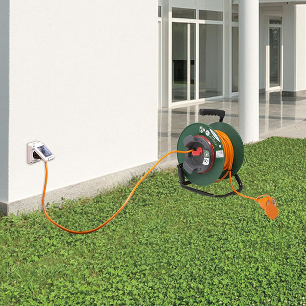 Rallonge Prolongateur,30m, Prise et connecteur européen, Convient aux appareils de Jardinage, avec Protection et Tambour Fixe, Section de câble 2x1,5 mm², Vert