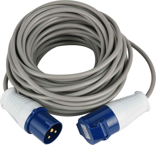 Rallonge 10m/20m Prise industrielle Fiche IEC 3 pôles Convient pour camping-car, camping, caravane, bateau, chantier-Gris, IP40